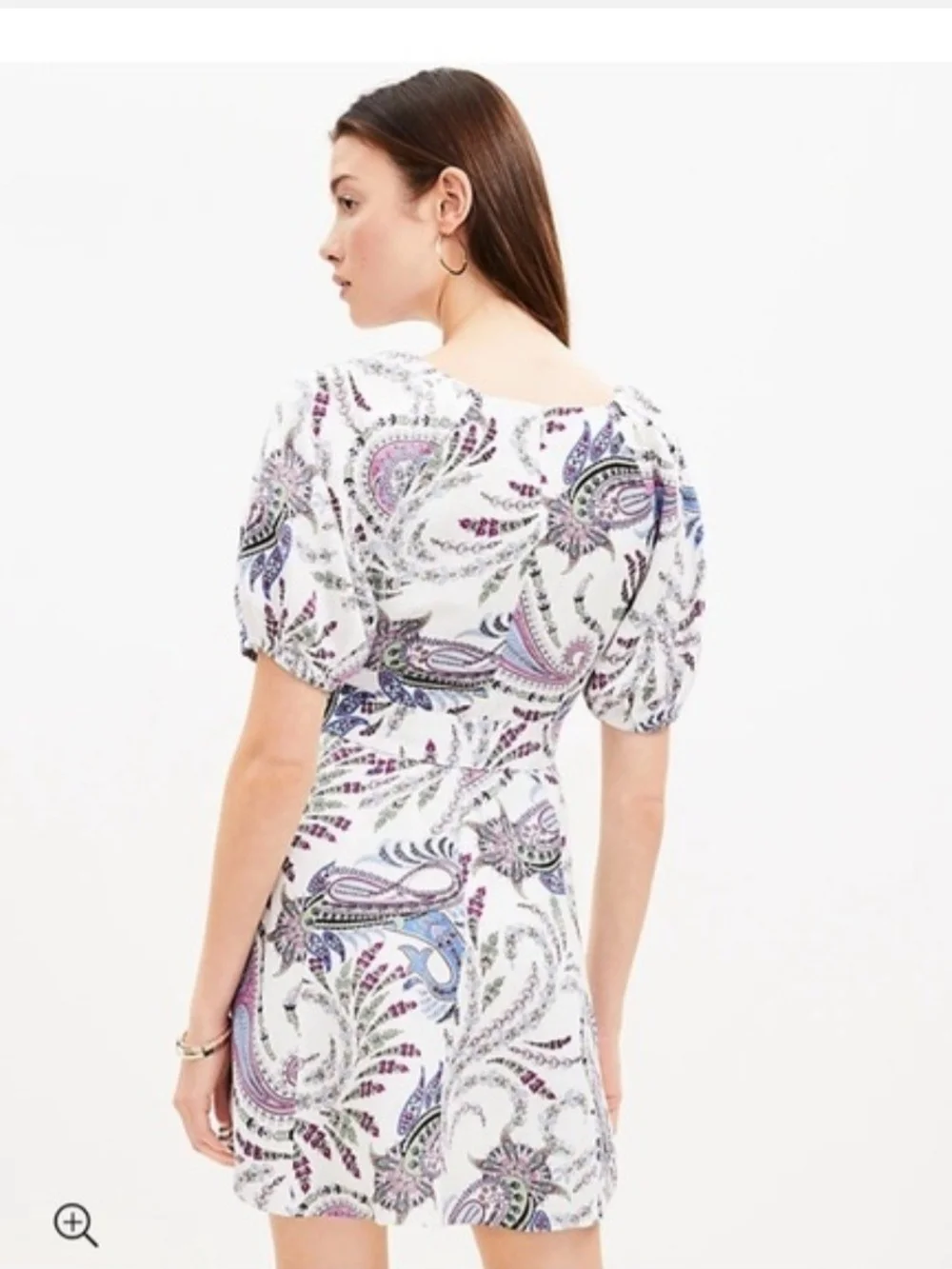 New LOFT Tie-Waist Paisley Mini Dress in White with Lavender & Blue Accents